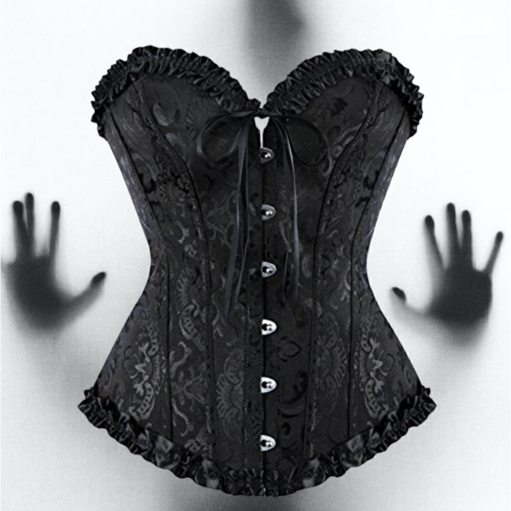 Adjustable Black Ruffled Edges Tie Back Corset Size Large